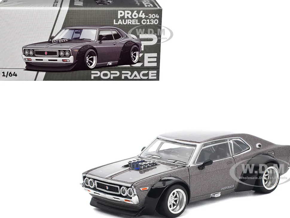 Datsun Laurel C130 RHD (Right Hand Drive) Gray Metallic 1/64 Diecast Model Car by Pop Race