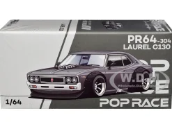 Datsun Laurel C130 RHD (Right Hand Drive) Gray Metallic 1/64 Diecast Model Car by Pop Race