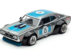 Datsun Laurel C130 RHD (Right Hand Drive) #15 Raw Metal with Blue Stripes 