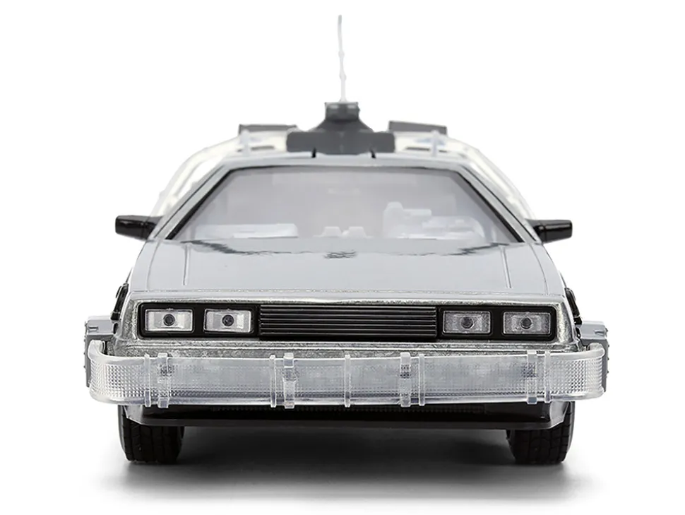 DeLorean Brushed Metal Time Machine with Lights "Back to the Future" (1985) Movie "40th Anniversary" Special Packaging "Hollywood Rides" Series 1/24 Diecast Model Car by Jada