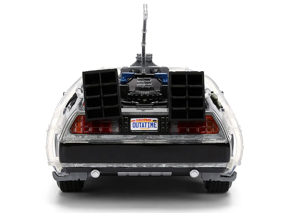 DeLorean Brushed Metal Time Machine with Lights "Back to the Future" (1985) Movie "40th Anniversary" Special Packaging "Hollywood Rides" Series 1/24 Diecast Model Car by Jada