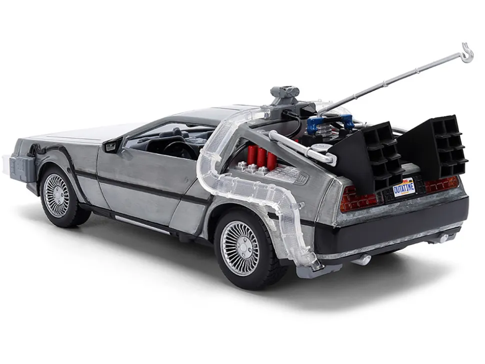 DeLorean Brushed Metal Time Machine with Lights "Back to the Future" (1985) Movie "40th Anniversary" Special Packaging "Hollywood Rides" Series 1/24 Diecast Model Car by Jada