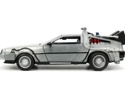 DeLorean Brushed Metal Time Machine Lights Back to the Future 1985 Movie Hollywood Rides Series 1/24 Diecast Model Car Jada 32911