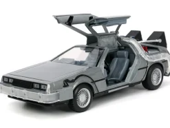 DeLorean Brushed Metal Time Machine Lights Back to the Future 1985 Movie Hollywood Rides Series 1/24 Diecast Model Car Jada 32911