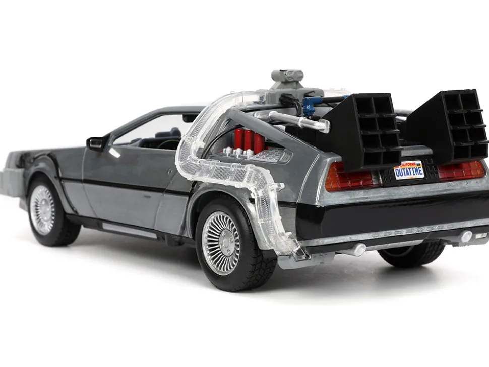 DeLorean Brushed Metal Time Machine Lights Back to the Future 1985 Movie Hollywood Rides Series 1/24 Diecast Model Car Jada 32911