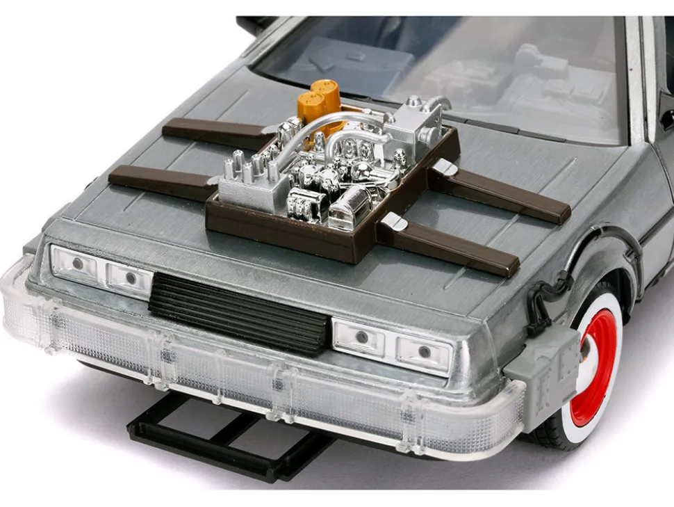 DeLorean Brushed Metal Time Machine Lights Back to the Future Part III 1990 Movie Hollywood Rides Series 1/24 Diecast Model Car Jada 32166