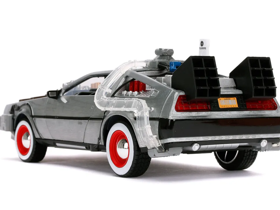 DeLorean Brushed Metal Time Machine Lights Back to the Future Part III 1990 Movie Hollywood Rides Series 1/24 Diecast Model Car Jada 32166