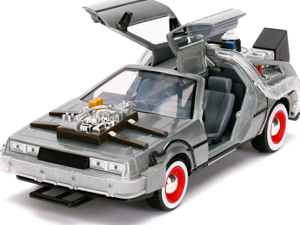 DeLorean Brushed Metal Time Machine Lights Back to the Future Part III 1990 Movie Hollywood Rides Series 1/24 Diecast Model Car Jada 32166