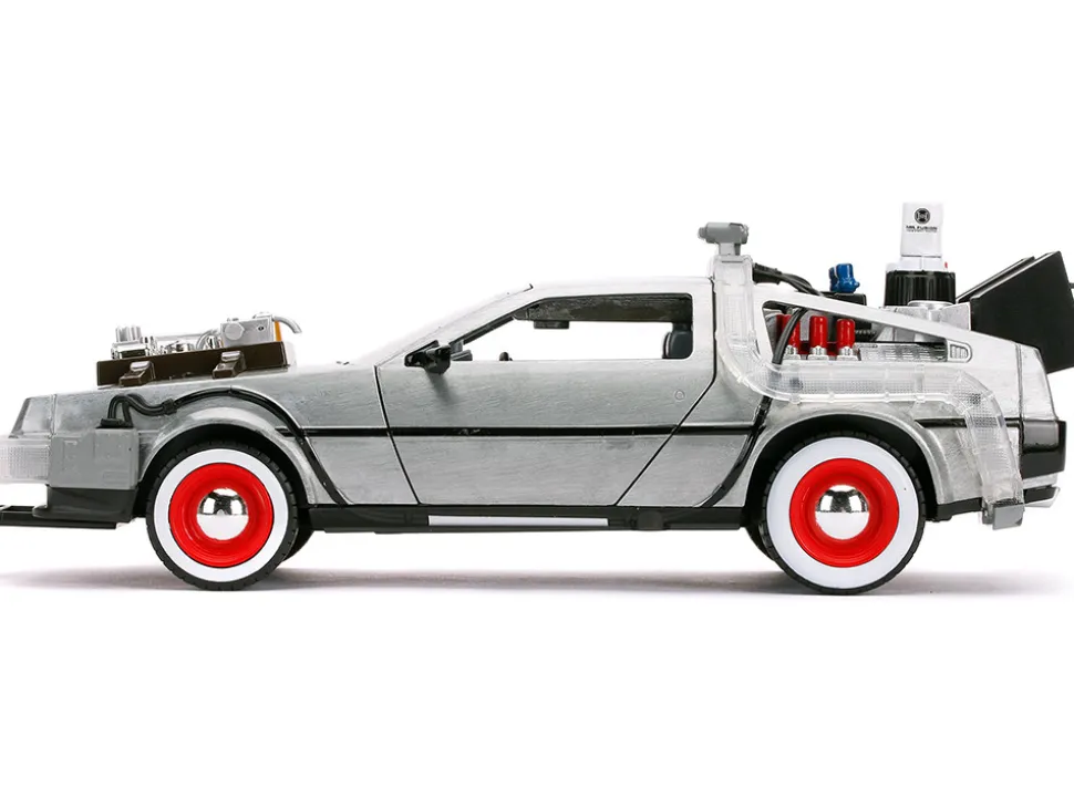 DeLorean Brushed Metal Time Machine Lights Back to the Future Part III 1990 Movie Hollywood Rides Series 1/24 Diecast Model Car Jada 32166