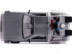 DeLorean Brushed Metal Time Machine with Lights Flying Version Back to the Future Part II 1989 Movie Hollywood Rides Series 1/24 Diecast Model Car Jada 31468