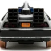 DeLorean DMC Time Machine Brushed Metal Train Wheel Version Back to the Future Part III 1990 Movie Hollywood Rides Series 1/32 Diecast Model Car Jada 34786