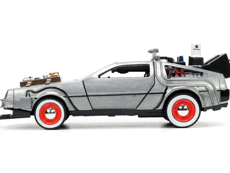 DeLorean DMC Time Machine Brushed Metal Back to the Future Part III 1990 Movie Hollywood Rides Series 1/32 Diecast Model Car Jada 32290