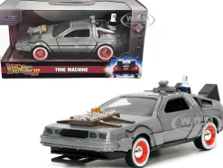 DeLorean DMC Time Machine Brushed Metal Back to the Future Part III 1990 Movie Hollywood Rides Series 1/32 Diecast Model Car Jada 32290