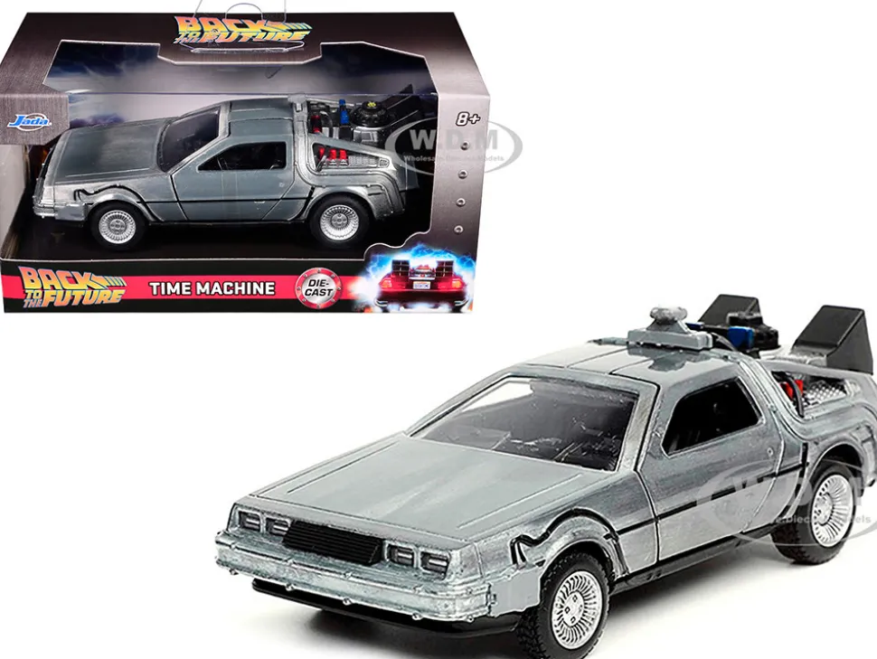DeLorean DMC Time Machine Brushed Metal Back to the Future Part I 1985 Movie Hollywood Rides Series 1/32 Diecast Model Car Jada 32185
