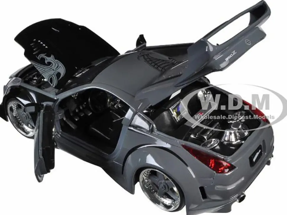 D.K.'s Nissan 350Z Gray and Black with Graphics "Fast & Furious 25th Anniversary" Series 1/24 Diecast Model Car by Jada