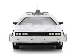DMC DeLorean Time Machine Brushed Metal (Frost Version) with Lights "Back to the Future" (1985) Movie "Hollywood Rides" Series 1/24 Diecast Model Car by Jada