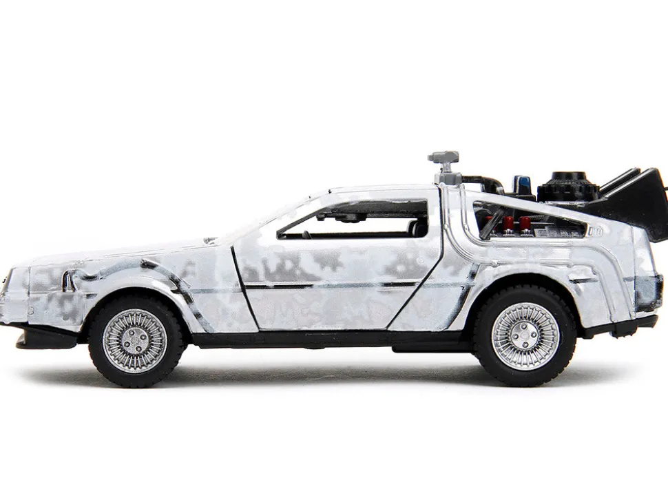 DMC DeLorean Time Machine Brushed Metal Frost Version Back to the Future 1985 Movie Hollywood Rides Series 1/32 Diecast Model Car Jada 34785