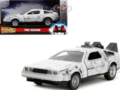 DMC DeLorean Time Machine Brushed Metal Frost Version Back to the Future 1985 Movie Hollywood Rides Series 1/32 Diecast Model Car Jada 34785