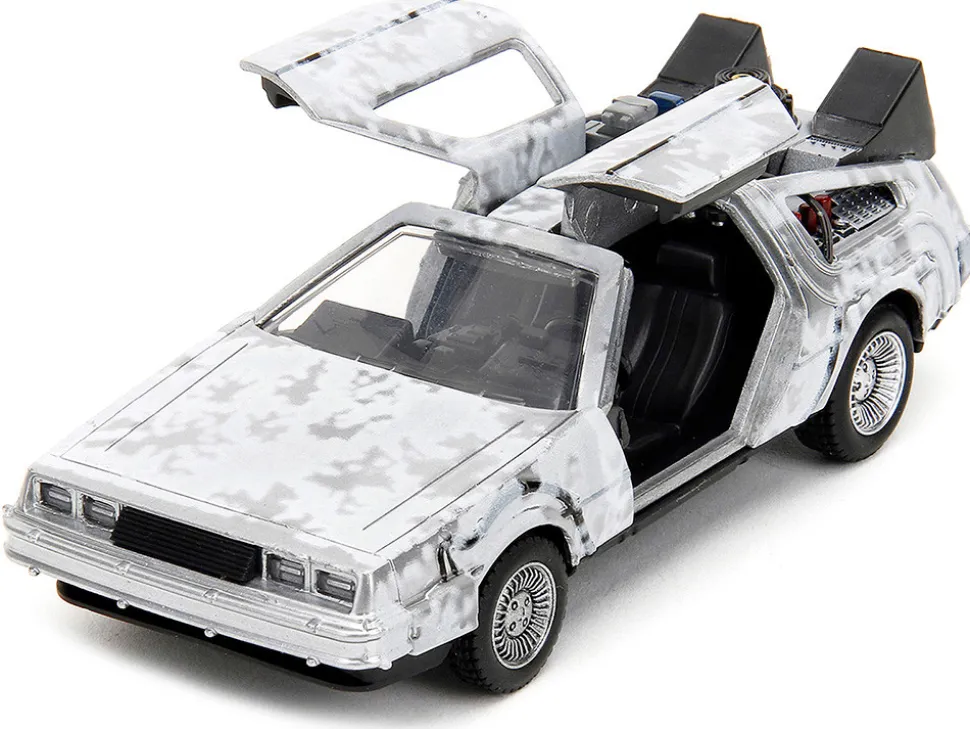 DMC DeLorean Time Machine Brushed Metal Frost Version Back to the Future 1985 Movie Hollywood Rides Series 1/32 Diecast Model Car Jada 34785