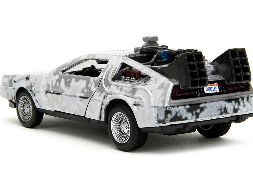DMC DeLorean Time Machine Brushed Metal Frost Version Back to the Future 1985 Movie Hollywood Rides Series 1/32 Diecast Model Car Jada 34785