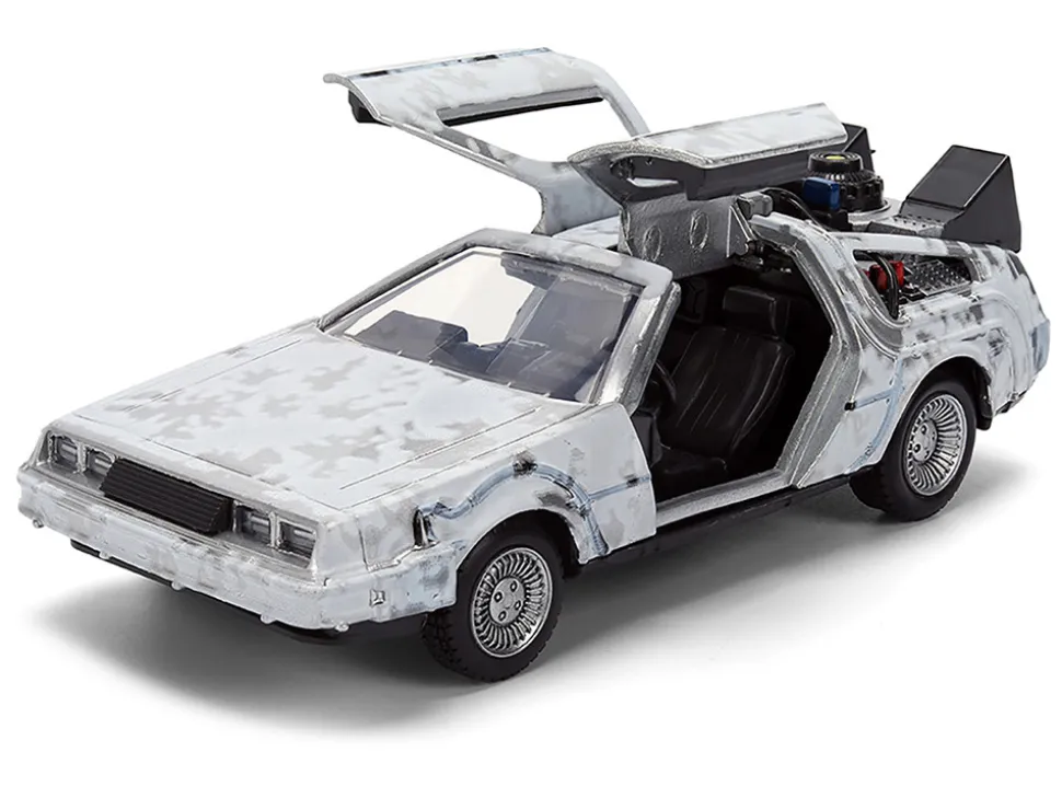 DMC DeLorean Time Machine Brushed Metal (Frost Version) "Back to the Future" (1985) Movie "40th Anniversary" Special Packaging "Hollywood Rides" Series 1/32 Diecast Model Car by Jada