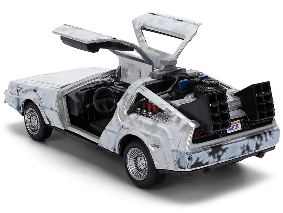 DMC DeLorean Time Machine Brushed Metal (Frost Version) "Back to the Future" (1985) Movie "40th Anniversary" Special Packaging "Hollywood Rides" Series 1/32 Diecast Model Car by Jada