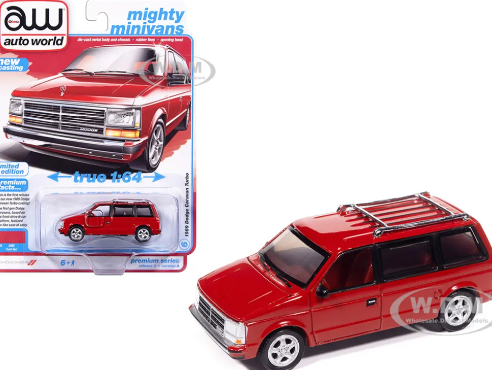1989 Dodge Caravan Turbo Van Flash Red "Mighty Minivans" Series 1/64 Diecast Model Car by Auto World