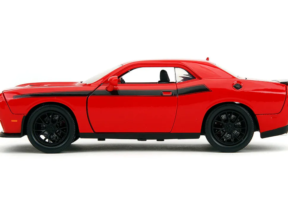 2015 Dodge Challenger Red with Black Stripes and Glenn Diecast Figure "The Walking Dead" (2010-2022) TV Series "Hollywood Rides" Series 1/24 Diecast Model Car by Jada