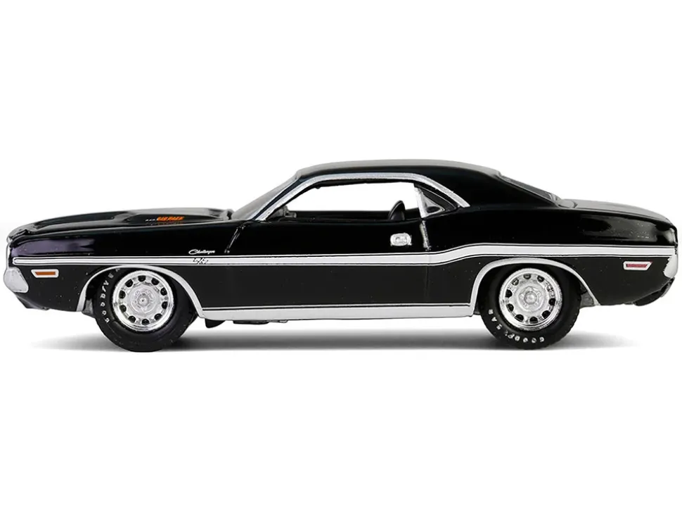 1970 Dodge Challenger R/T 440 Black with White Stripes "Barrett-Jackson" Series 15 1/64 Diecast Model Car by Greenlight