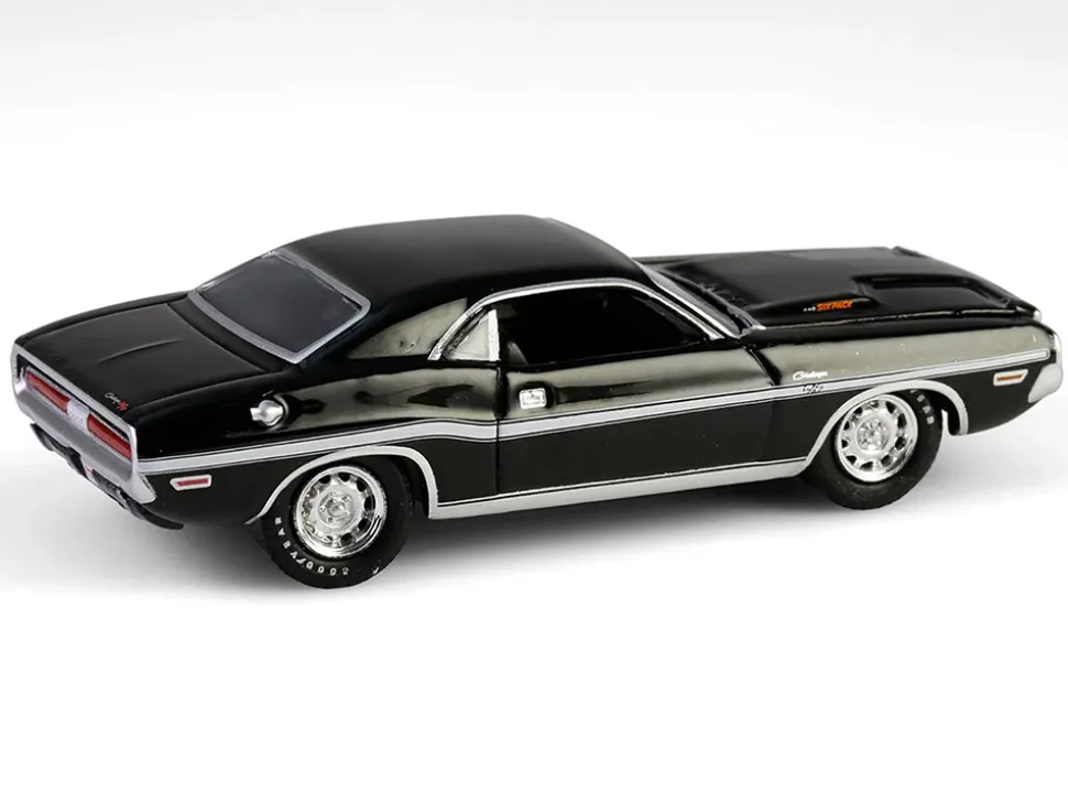 1970 Dodge Challenger R/T 440 Black with White Stripes "Barrett-Jackson" Series 15 1/64 Diecast Model Car by Greenlight