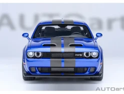 2022 Dodge Challenger SRT Jailbreak Indigo Blue Metallic with Carbon Stripes 1/18 Model Car by Autoart