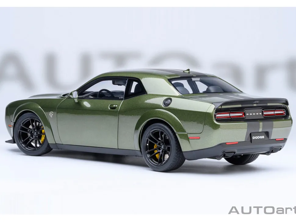 2022 Dodge Challenger SRT Jailbreak F8 Green with Carbon Stripes 1/18 Model Car by Autoart