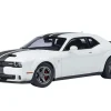 2023 Dodge Challenger SRT Super Stock Knuckle White with Carbon Stripes 1/18 Model Car by Autoart