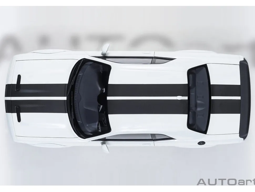 2023 Dodge Challenger SRT Super Stock Knuckle White with Carbon Stripes 1/18 Model Car by Autoart