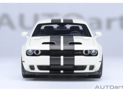 2023 Dodge Challenger SRT Super Stock Knuckle White with Carbon Stripes 1/18 Model Car by Autoart