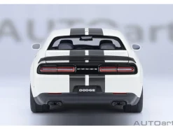 2023 Dodge Challenger SRT Super Stock Knuckle White with Carbon Stripes 1/18 Model Car by Autoart