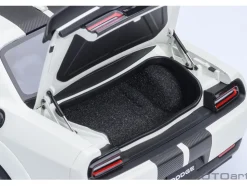 2023 Dodge Challenger SRT Super Stock Knuckle White with Carbon Stripes 1/18 Model Car by Autoart