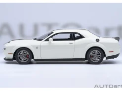 2023 Dodge Challenger SRT Super Stock Knuckle White with Carbon Stripes 1/18 Model Car by Autoart