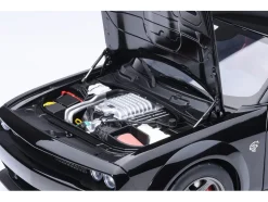 2023 Dodge Challenger SRT Super Stock Pitch Black with Red Interior 1/18 Model Car by Autoart