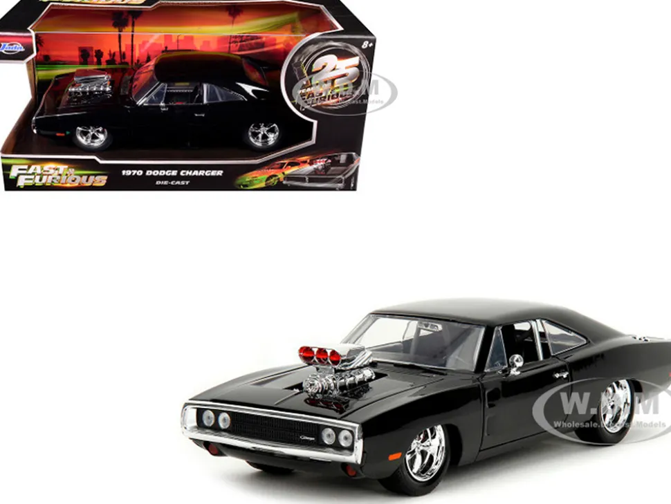 1970 Dodge Charger Black with Race Interior "The Fast and the Furious" (2001) Movie "25 Years of Fast & Furious" Series 1/24 Diecast Model Car by Jada