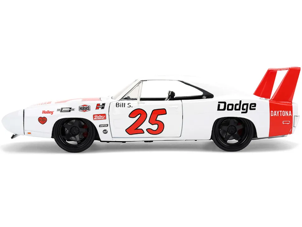 1969 Dodge Charger Daytona #25 White with Red Stripes "Bigtime Muscle" Series 1/24 Diecast Model Car by Jada