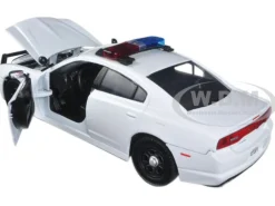 2011 Dodge Charger Pursuit Police Car White with Flashing Light Bar, Front and Rear Lights and 2 Sounds 1/24 Diecast Model Car Motormax 79532