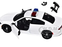 2023 Dodge Charger Pursuit Police Car Unmarked White with Flashing Light Bar, Front and Rear Lights and 2 Sounds 