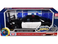2023 Dodge Charger Pursuit Police Car Black and White with Flashing Light Bar, Front and Rear Lights and 2 Sounds 
