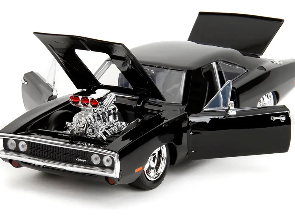 Dodge Charger R/T Black with Dom Diecast Figure "Fast & Furious" (2009) Movie "Hollywood Rides" Series 1/24 Diecast Model Car by Jada