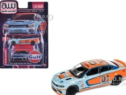 2021 Dodge Charger SRT Hellcat #01 "Gulf Oil-MOPAR" Light Blue and Orange Limited Edition to 4800 pieces Worldwide 1/64 Diecast Model Car by Auto World