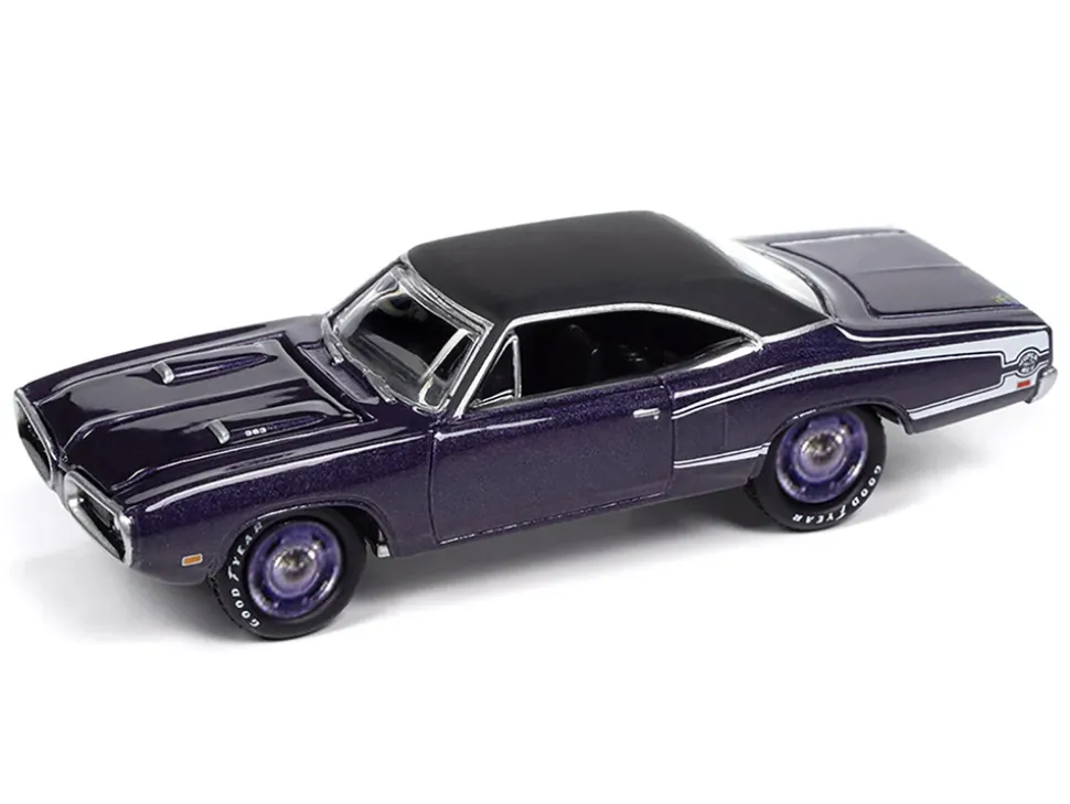 1970 Dodge Coronet Super Bee "Mr. Norm's" Plum Crazy Metallic with Black Top and White Stripes 1/64 Diecast Model Car by Johnny Lightning