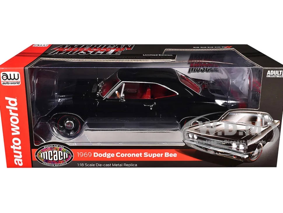 1969 Dodge Coronet Super Bee "Muscle Car & Corvette Nationals" (MCACN) Black with Red Interior "American Muscle" Series 1/18 Diecast Model Car by Auto World