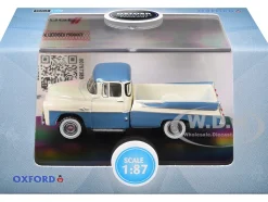 1957 Dodge D100 Sweptside Pickup Truck Ice Blue and Glacier White 1/87 (HO) Scale Diecast Model Car by Oxford Diecast
