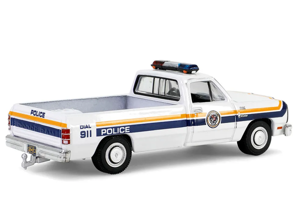 1990 Dodge Ram D250 Pickup Truck "Philadelphia, PA Police Department" White with Stripes and Utility Trailer "Hot Pursuit Hitch & Tow" Series 1 1/64 Diecast Model Cars by Greenlight